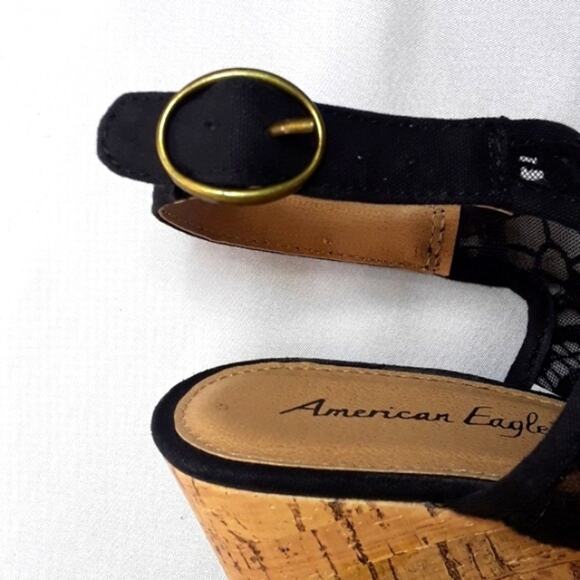 American Eagle Womens Sz 9 BOHO Festival Black Lace Platform 4" Wedge Heels - Picture 10 of 12